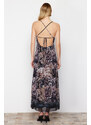 Trendyol Limited Edition Brown Animal Print Chiffon Lined Maxi Woven Dress