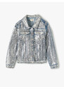 Koton Crop Denim Jacket Metallic Shiny