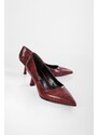 Shoeberry Women's Zahara Burgundy Snake Pattern Heeled Shoes Stiletto