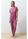 Trendyol Pale Pink Heart Knitted Pajamas Set