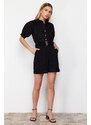 Trendyol Black Belted Shirt Collar Mini Woven Jumpsuit