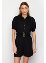 Trendyol Black Belted Shirt Collar Mini Woven Jumpsuit