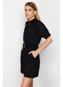 Trendyol Black Belted Shirt Collar Mini Woven Jumpsuit