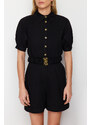 Trendyol Black Belted Shirt Collar Mini Woven Jumpsuit