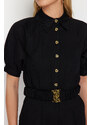 Trendyol Black Belted Shirt Collar Mini Woven Jumpsuit