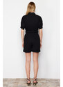 Trendyol Black Belted Shirt Collar Mini Woven Jumpsuit