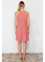 Trendyol Pink Belted Plain Fit Halter Neck Aerobin Woven Mini Dress