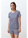 Trendyol Navy Blue Cotton Striped Knitted Pajamas Set