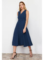 Trendyol Navy Blue A-Line Double Breasted Collar Button Detailed Woven Midi Dress