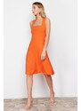 Trendyol Orange Square Neck A-Line/A-Line Form Mini Woven Dress