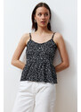 Trendyol Black Strap and Button Gooseberry/Textured Regular/Regular Fit Knitted Blouse