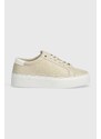 Sneakers boty Calvin Klein FLATFORM CUP LACE UP EPI MONO béžová barva, HW0HW01911