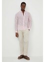 Lněná košile Michael Kors růžová barva, regular, s límečkem button-down