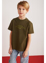 GRIMELANGE Rune Boys' 100% Cotton Short Sleeve Piece Printed Crew Neck Khaki T-shirt