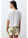 Trendyol White 100% Cotton Fruit Printed Knitted Pajamas Set