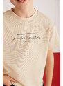 GRIMELANGE Rune Boys' 100% Cotton Short Sleeve Piece Printed Crew Neck Beige T-shirt