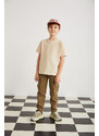 GRIMELANGE Lorenz Boys 100% Cotton Crew Neck Relaxed Fit Short Sleeve Beige T-shir