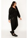 Şans Women's Plus Size Black Pearl Detailed Hooded Tracksuit Suit