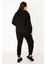 Şans Women's Plus Size Black Pearl Detailed Hooded Tracksuit Suit