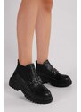 Shoeberry Women's Tastor Black Buckled Boots Loafer Black Skin