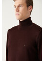 Avva Men's Burgundy Full Turtleneck Wool Blended Regular Fit Knitwear Sweater