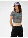 Koton Crop T-Shirt Printed Crew Neck Short Sleeve Ribbed