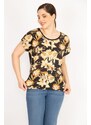 Şans Women's Black Plus Size Front Patterned Blouse