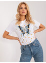 Fashionhunters Bílé dámské tričko s aplikací ve tvaru motýla
