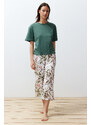 Trendyol Green Cotton Floral Capri Knitted Pajamas Set