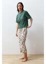 Trendyol Green Cotton Floral Capri Knitted Pajamas Set