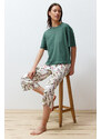 Trendyol Green Cotton Floral Capri Knitted Pajamas Set