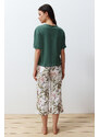 Trendyol Green Cotton Floral Capri Knitted Pajamas Set