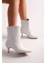 Shoeberry Women's Kerry White Skin Short Heel Boots White Skin