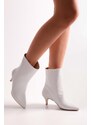 Shoeberry Women's Kerry White Skin Short Heel Boots White Skin