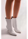 Shoeberry Women's Kerry White Skin Short Heel Boots White Skin