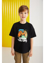 GRIMELANGE Jery Boys 100% Cotton Printed Short Sleeve Black T-shirt