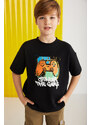 GRIMELANGE Jery Boys 100% Cotton Printed Short Sleeve Black T-shirt
