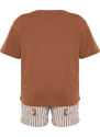 Trendyol Curve Brown Teddy Bear Patterned Knitted Couple Pajamas Set