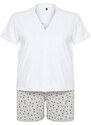 Trendyol Curve Gray-White Shirt Collar Knitted Couple Pajamas Set