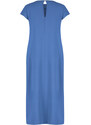 Trendyol Blue Straight Cut Crew Neck Pocket Detailed Aerobin Woven Midi Dress