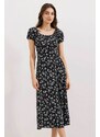 Bigdart 2427 Slit Floral Viscose Dress - Black