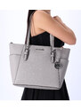 Michael Kors Charlotte Large Saffiano Leather Top-Zip Tote Bag Pearl Grey