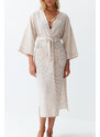 Trendyol Striped Belted Maxi Woven Linen Blend Kimono & Kaftan