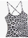 Koton Leopard Patterned Swimsuit Thin Strap Tie Detailed Covered