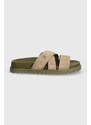 Semišové pantofle Tommy Hilfiger ELEVATED TH CRISS SUEDE SANDAL pánské, béžová barva, FM0FM05065