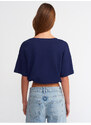 Dilvin 30225 Crop Cotton T-Shirt-Navy Blue