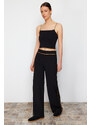 Trendyol Black Contrast Stripe Detail Wide Leg/Comfort Fit Flexible Trousers