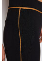 Trendyol Black Contrast Stripe Detail Wide Leg/Comfort Fit Flexible Trousers