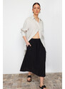 Trendyol Black 100% Linen Elastic Waist Midi Skirt