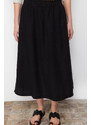 Trendyol Black 100% Linen Elastic Waist Midi Skirt